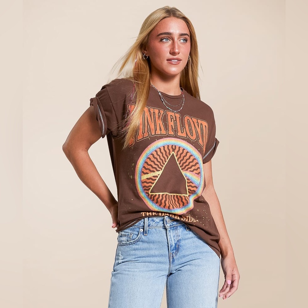 NWT Merch Traffic Pink Floyd Band T-Shirt Brown Size Large Oversized